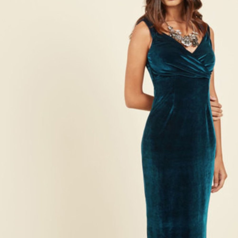 Rock Steady Modcloth Velvet Wiggle Dress Teal